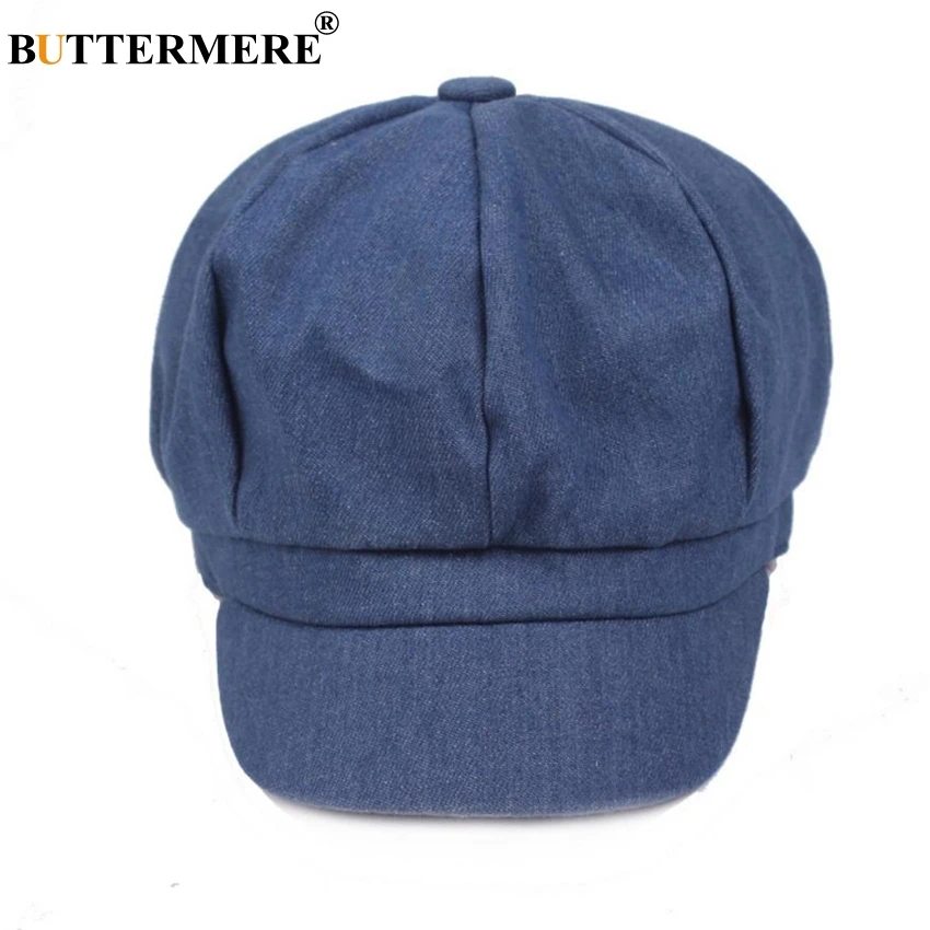 BUTTERMERE Newsboy Cap Women Denim Octagonal Cap Baker Boy Hat Beret Female Spring Summer Cotton French Painter Hat