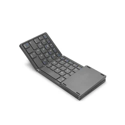 Compact Folding Wireless Bluetooth Keyboard with Touchpad - Multilingual Support - Portuguese Layout (Black keyboard)