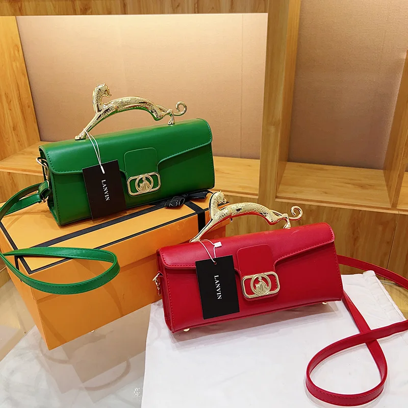 Famous Luxury Brand Replica Bags For Women High Quality Metal Handle Designer Shoulder Bag Elegant Fashion Rectangular Handbag