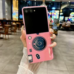 Retro Camera Pattern Glossy Crossbody Lanyard Phone Case Cover - Galaxy ZFlip 5 (A)