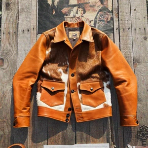 Tailor Brando J-120 Super High Quality Italian Vegetable Tanned Leather Alliance Three Sides Straight Fur Classic Retro Jacket