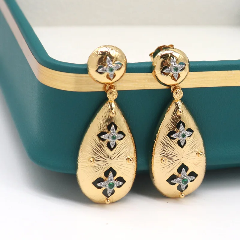 

Water Drop Shape Trendy Earrings Hollow Design Gold Color Women's Earring Carved Ear Pendants for Party Wedding