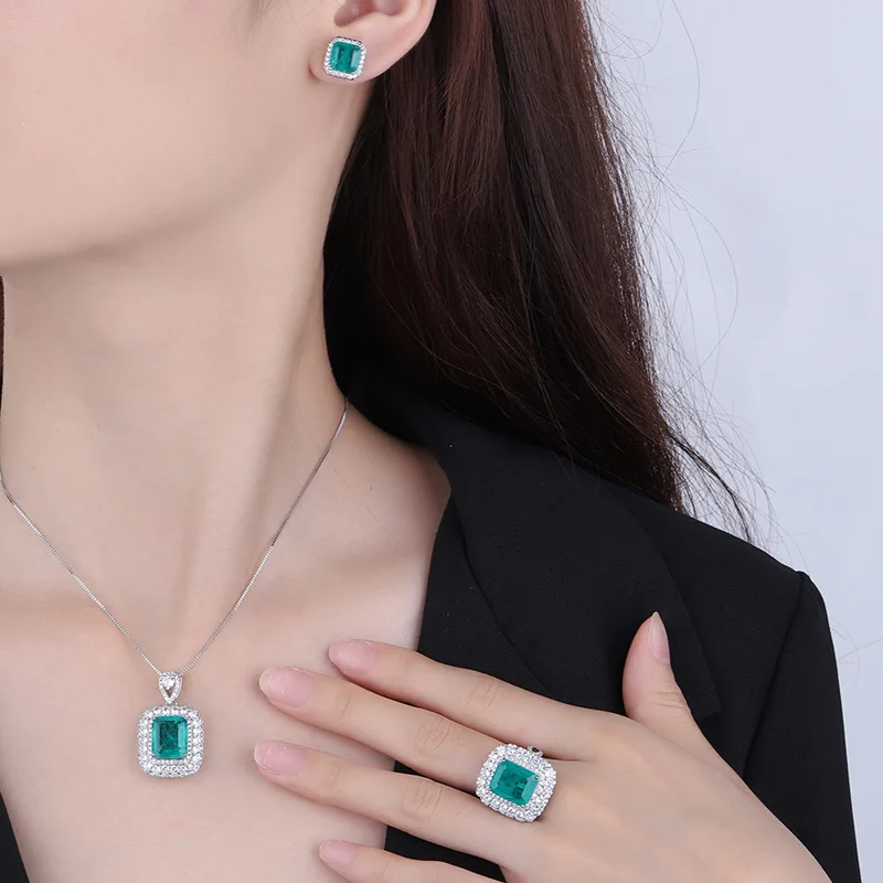 

Vintage Red Stone Stud Earrings Ring Necklace Pendant 3pcs Set Luxury Dubai Wedding Bridal Jewelry Sets