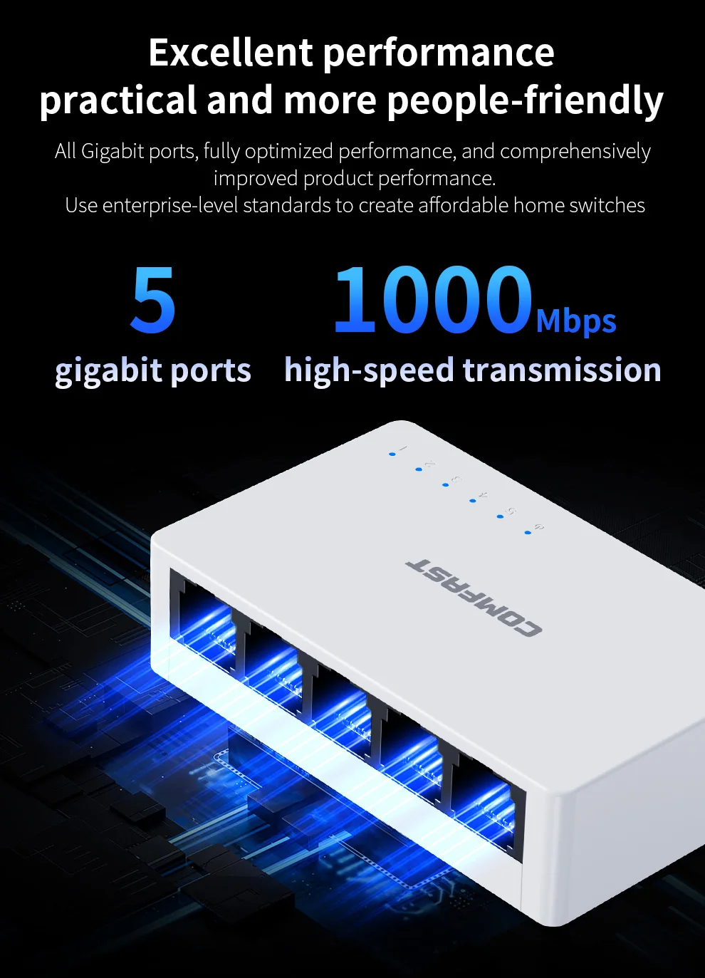 5포트 기가비트 이더넷 스위치 5*10/100/1000Mbps Rj45 적응형 포트 Cat3/4/5/6 자동 MDI/MDIX 다중 네트워크 케이블 스위치