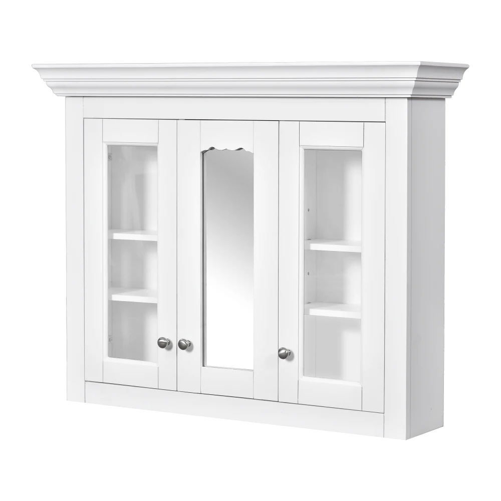 Wood Medicine Cabinet with Mirror Glass Door and Adjustable Shelves