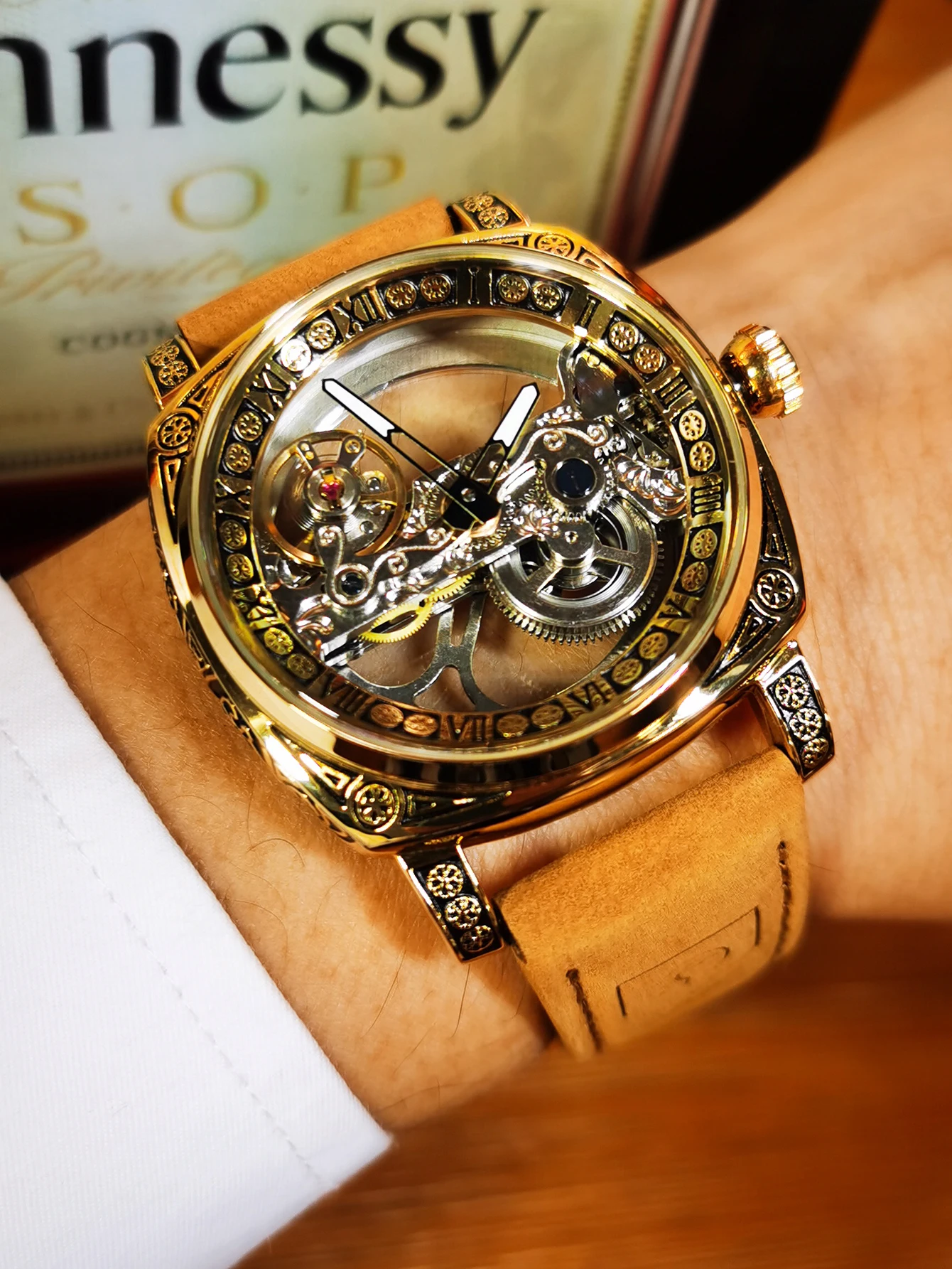 Forsining Square Luxury Skeleton Mechanical Watches Retro