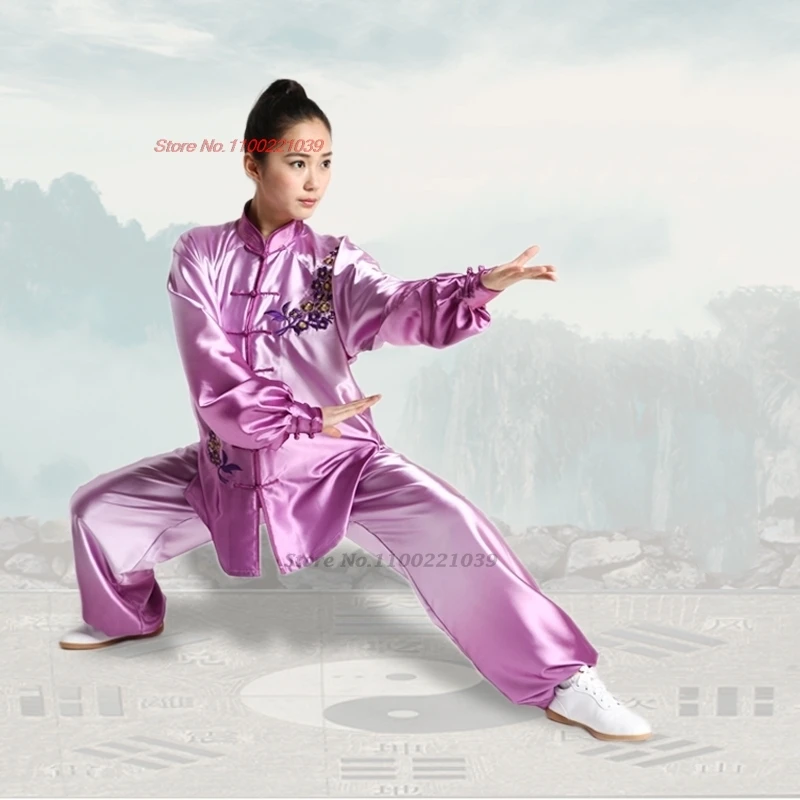 chinese tai chi wushu kung fu martial arts wing chun suit gradient color flower embroidery training stage performance set