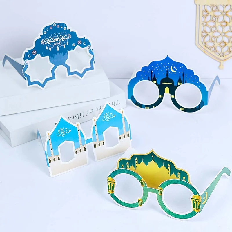 Paper Glasses EID Mubarak 2024 Ramadan Decorations For Home Islamic Muslim Photo Booth Props Gifts Eid Al Adha Party Supplies