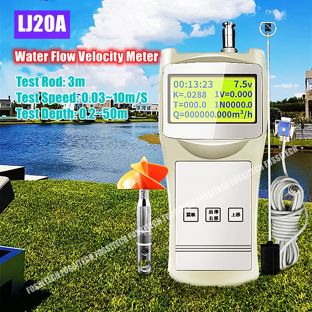 

LJ20A Digital Liquid Flow Velocity Meter Water Current Flow Speed Tester 0.03~10m/S Portable Flow Meter 3m Water-proof Test Rod