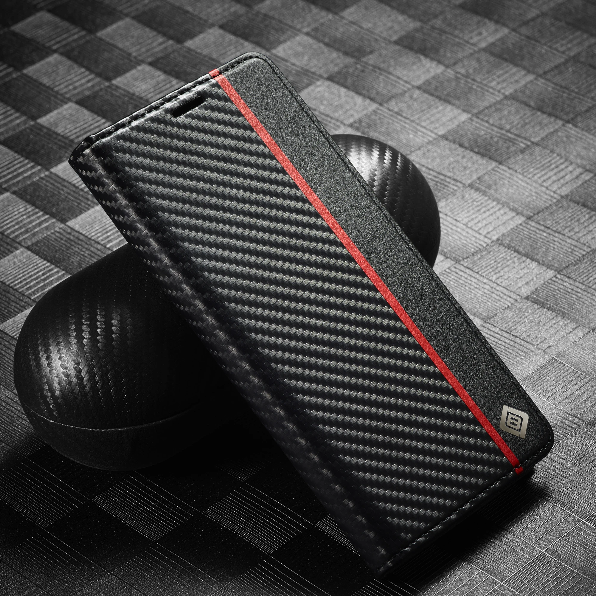 Luxurious Carbon Fiber Leather Flip Wallet Case with Card Slot