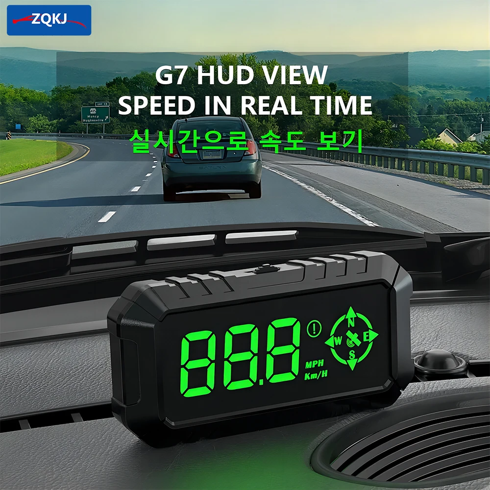 ZQKJ G7 GPS 속도계 디지털 HUD 헤드업 디스플레이, 큰 폰트 나침반 속도 계량기, KMH MPH, 모든 차량용 자동차 액세서리 