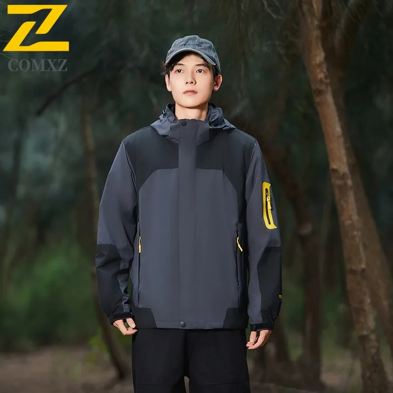 COMXZ Thickened Hooded Mens Jacket Outdoor Rock Climbing Windproof Warm Parka Minimalist Design Travel Winter New Zipper Coat