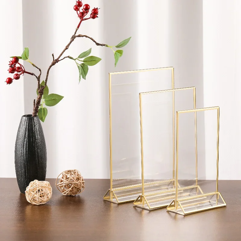 Acrylic Wedding Table Number Holder Stand with Gold Borders Picture Frames Sign Holder for Table Menu Recipe Cards Photo Display acrylic sign holders wedding table numbers