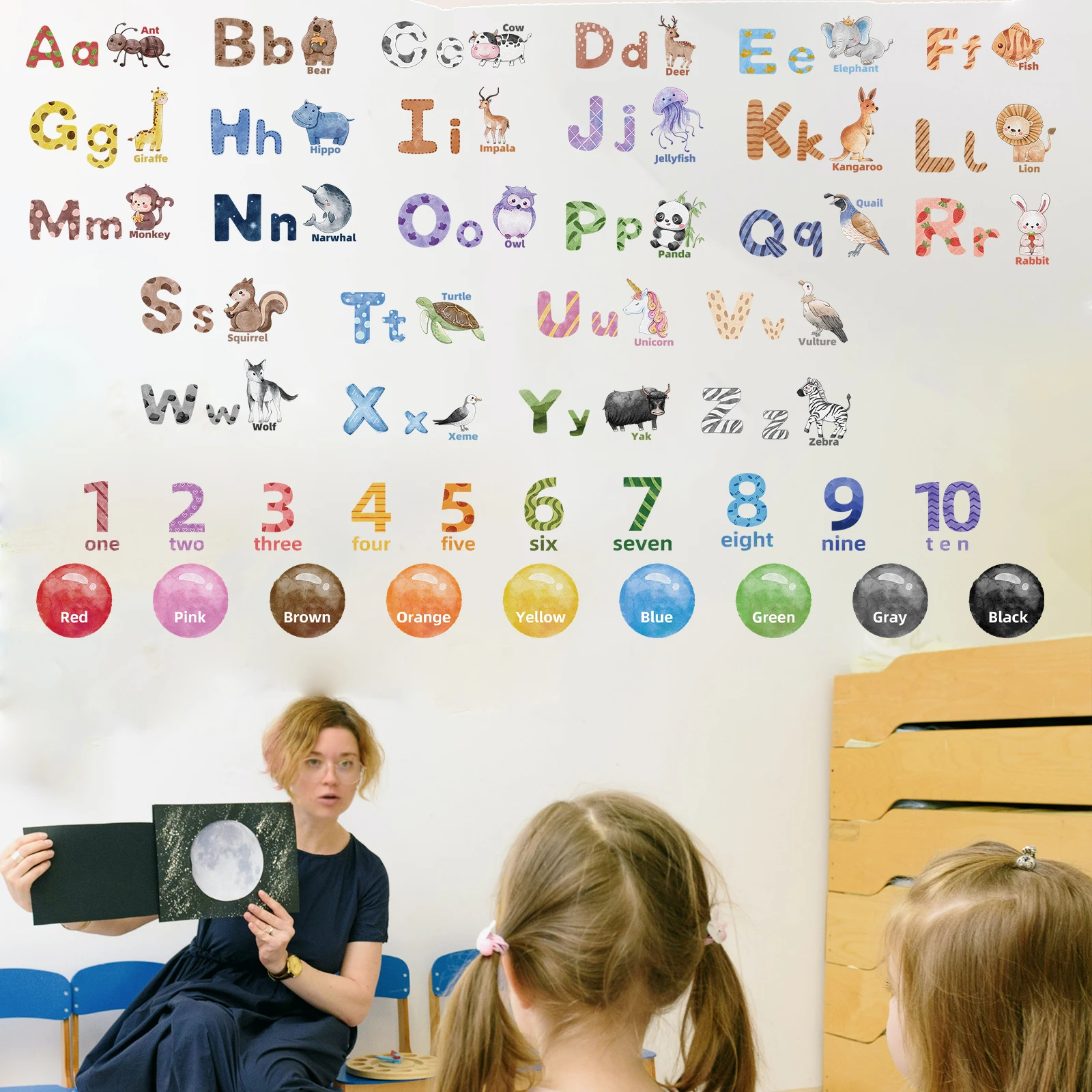 Wall Stickers Vinyl Decal Stickers Luminous Wall Stickers Alphabet Animals Wall Decals Numbers Wall Decor ABC Letters Stickers for Classroom Kids Room Nursery Bedroom Playroom