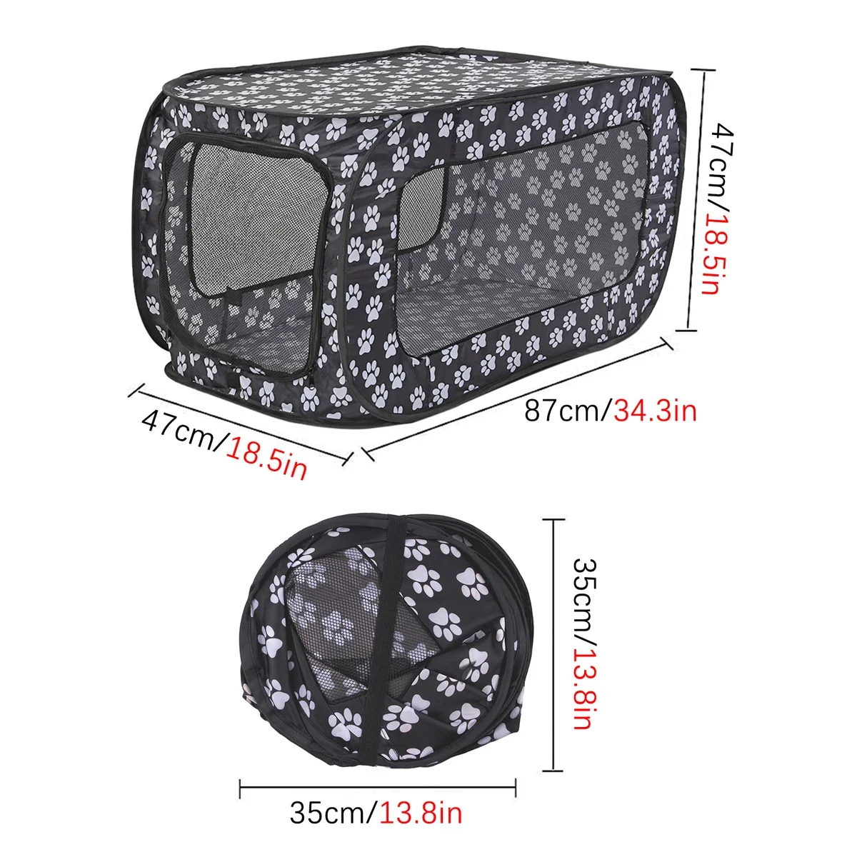 Indoor Outdoor Foldable Portable Pop Up Pet Carrier Tent with Mesh Window Zippered Door for Small Dog Cat Travel