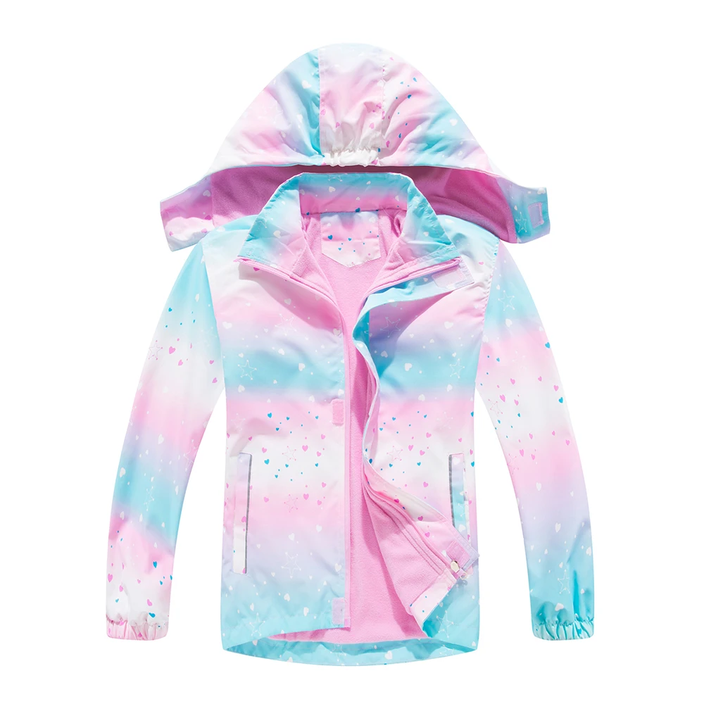 

Hiheart 3-9T Kids Girls Jacket Windbreaker Autumn Winter Warm Coat Hooded Sportswear Waterproof Kids Outerwear Lined Fleece Coat