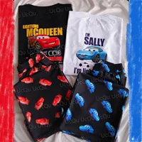 2024 The Cars Lightning McQueen&SALLY Summer Cotton T-Shirt With Pajama pants Oversized Suit For Adult/Kids his-and-hers clothes 1