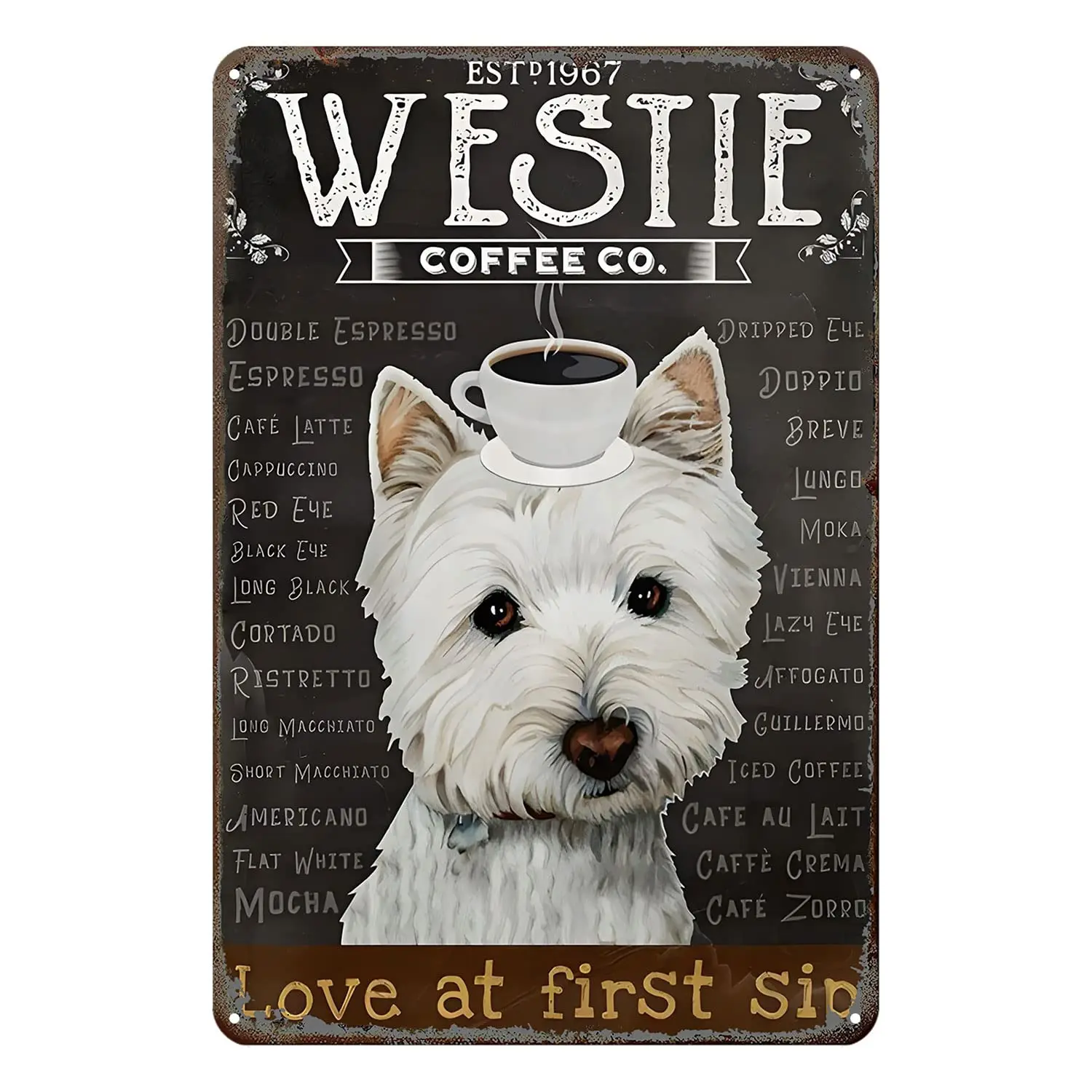 

Gnelde Vintage Tin Sign Westie Dog Coffee Company Art Sign Home Kitchen Bar Cafe Club Cave Wall Decor Metal Sign 12 X 8 Inch