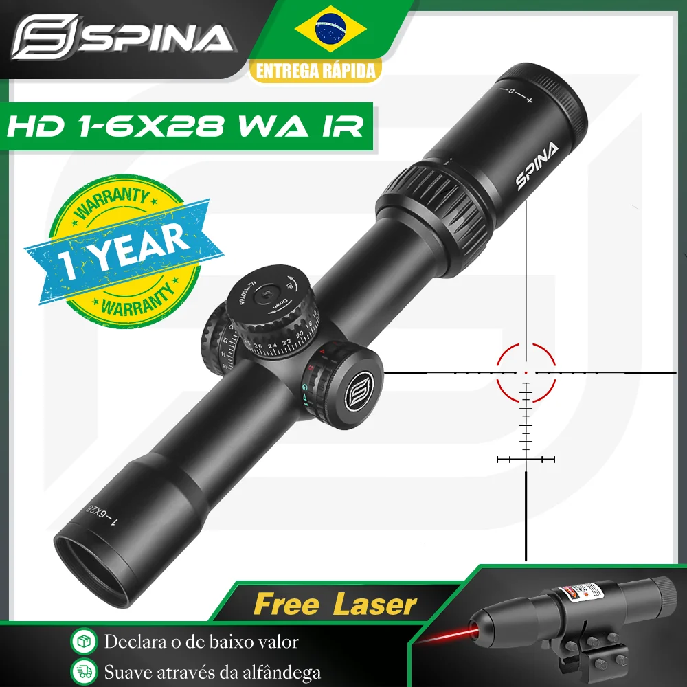 SPINA OPTICS HD 1-6X28 LPVO Tactical Compact Wide Angle Mid Dot Dual Purpose Red Dot Glass Etched Reticle Rifle Scope.223.308