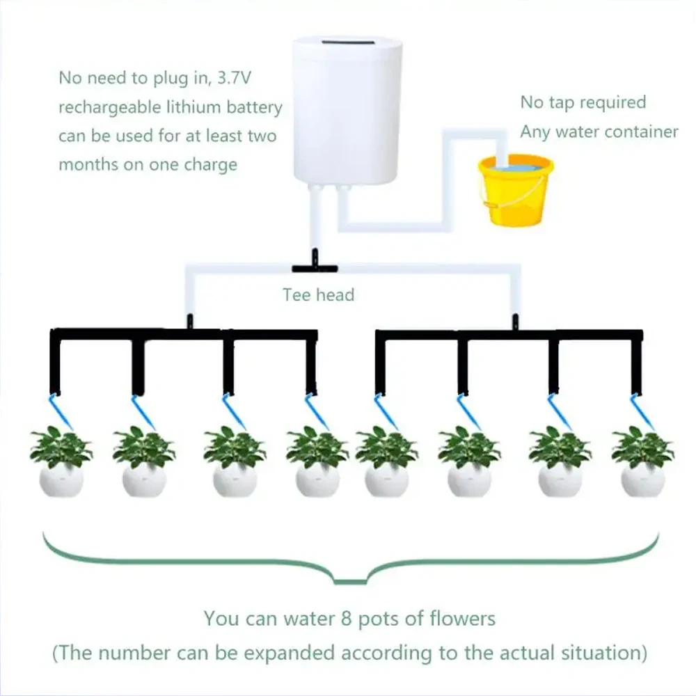Rechargeable Intelligent Watering Device Pump 8/4/2Head Automatic Watering Pump Controller Flowers Plants Home Sprinkler Drip
