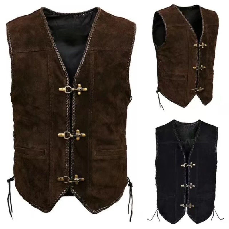 

Oversize men's medieval Steampunk Vest Black Brown retro hip hop motorcycle rider leather jacket mens jacket men vest