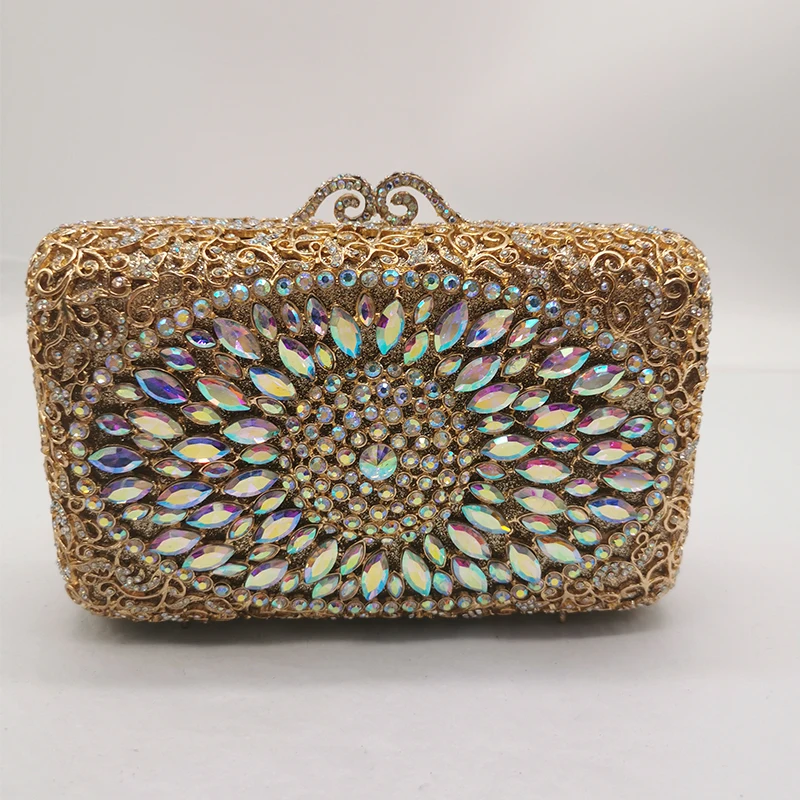 

Ажурные клатчи AB, роскошные элегантные женские сумки на плечо с цепочкой, новая мода, женский маленький кошелек с кристаллами