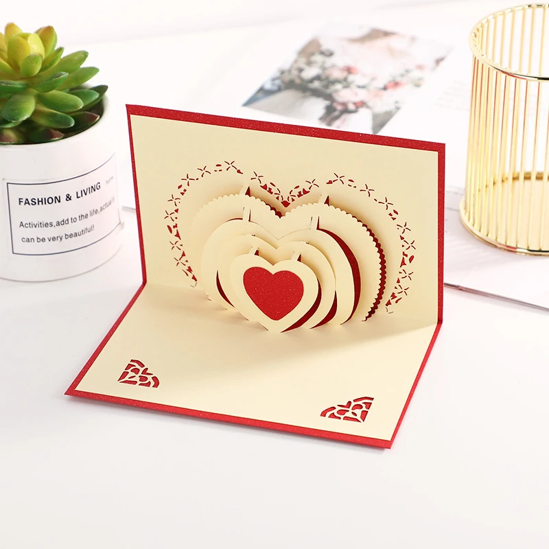 3D Pop Up Love Card with Envelope Valentines Day Birthday Anniversary Greeting Cards for Couples Wife Husband Handmade Gifts