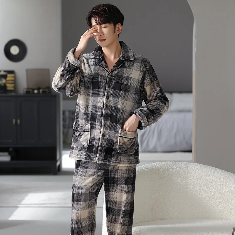 Hooded Pajama Women's Winter Flannel Sleepwear Lovers' Coral Fleece Men's  Extra Thick Home Clothes Cotton Pyjamas Suit - AliExpress