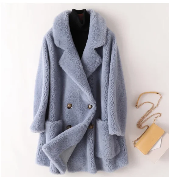 2023 Casaco De Pele De Alta Qualidade Womens Natural Coats De Lã Grosso Quente Elegante Solto Tamanho Grande Longo Outwear Para As Mulheres