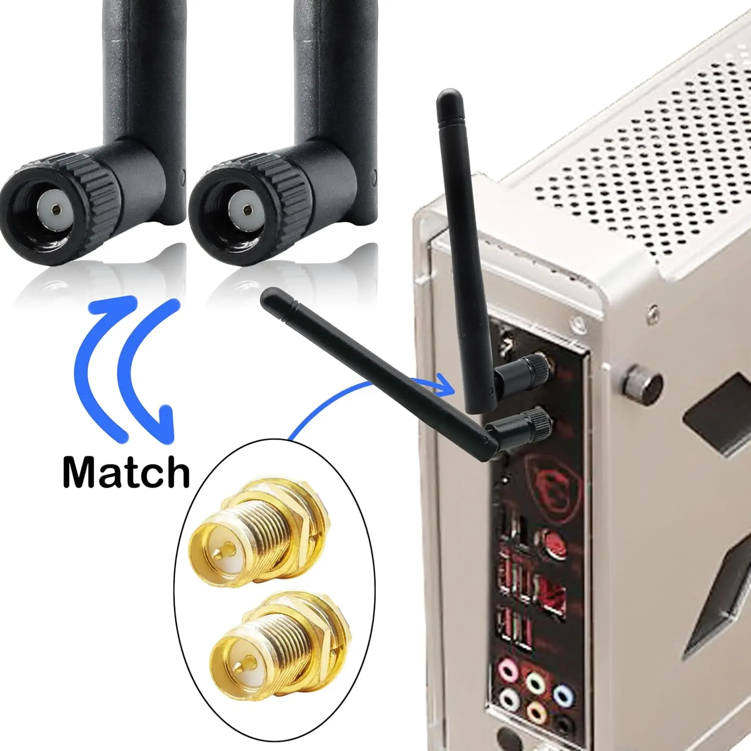 게임용 마더보드, RV 카메라, 미니 PCIE M.2 무선 카드, 라우터용 RP-SMA 남성 커넥터가 있는 2개 WiFi 블루투스 안테나 2.4G 5G 5.8G