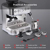 Machine à expresso avec broyeur, Machine à café en acier inoxydable de 15 bars avec mousseur à lait, cafetière pour Latte Cappuccino domestique 6