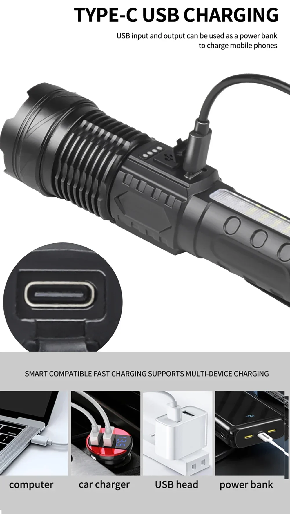 100000LM Powerful LED Flashlight Rechargeable Zoom Tactical Torch 2000M Long Range Powerful Flashlight Fishing Camping Lantern