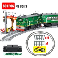 Technical Retro Green Steam Train City Car Electric Model Rechargeable Lithium Battery Motor Building Blocks Toys For Boy Gifts 1