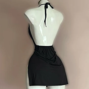 Backless Bandage Dress Sexy Girl Black V Neck Elegant Irregular Slim Sweet Korean Women Mini Dresses 2025 New Fashion Nightclub 1