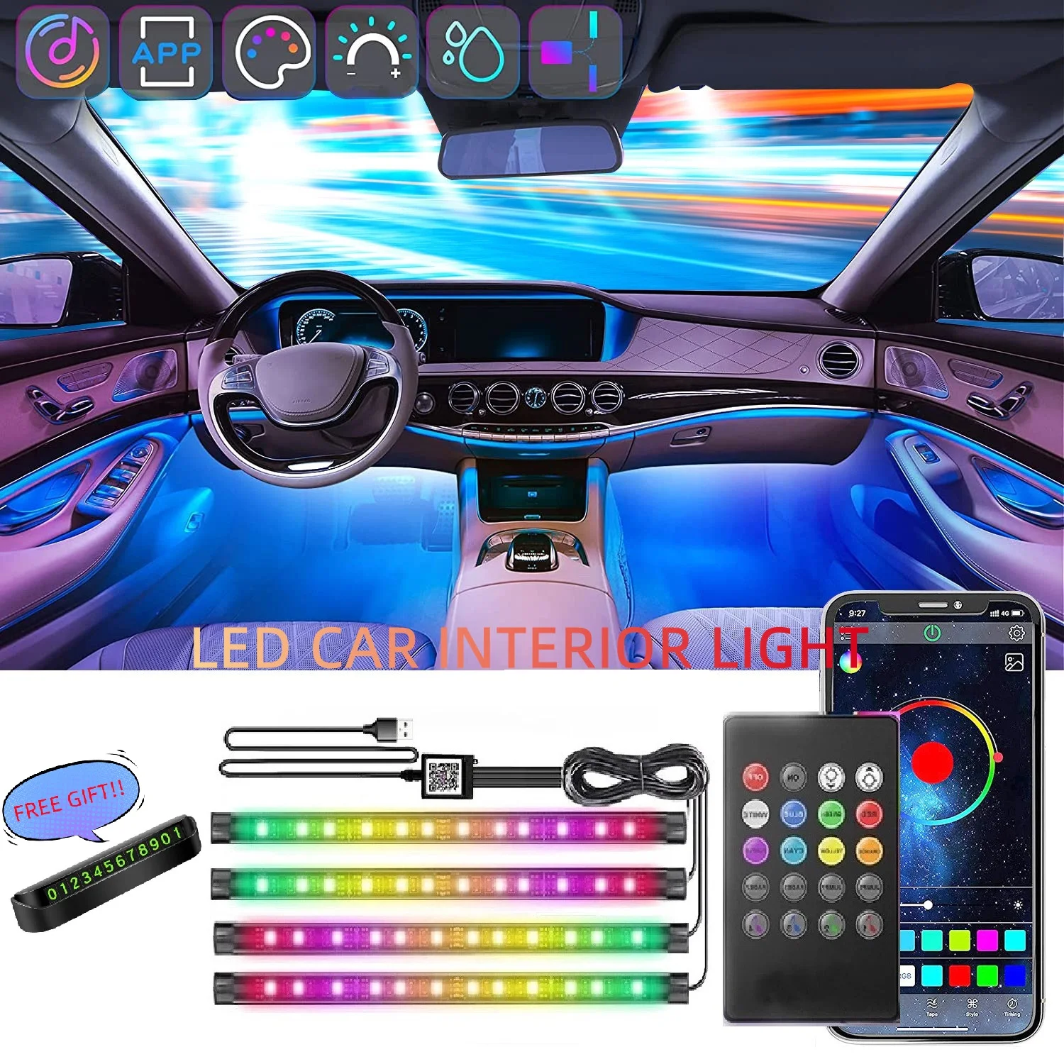 Led Car Foot Ambient Light With Usb Cigarette Lighter Backlight Music
