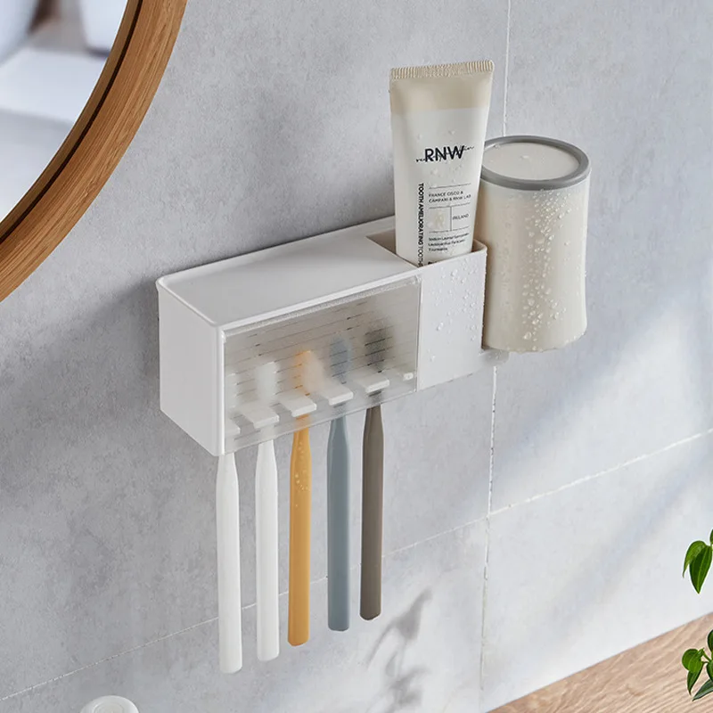 Wall-Mounted Bathroom Shelf with Toothbrush & Toothpaste Holder – Suction Cup Toiletries Organizer 1
