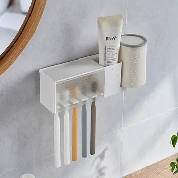 Wall-Mounted Bathroom Shelf with Toothbrush & Toothpaste Holder – Suction Cup Toiletries Organizer 1