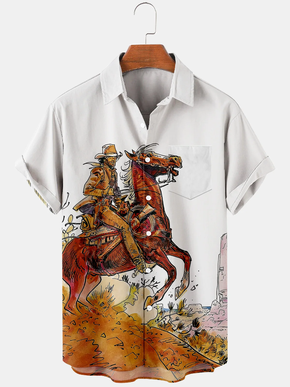Hawaiian Cowboy Men's Shirt Cool 3D Digital Print Plus Size Western America Men's Top With Pocket Vintage Style Summer Outerwear 6