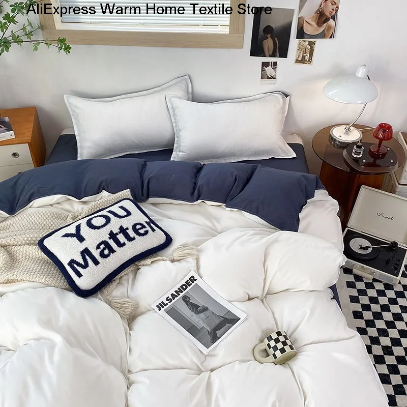 

Nordic Solid Color Bedding Set Flat Bed Sheet Duvet Cover Single Double Full Queen King Bedclothes Ins Pure Color Bed Linen