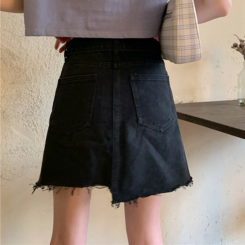 black pencil skirt JMPRS Black Women Denim Skirt Fashion Belt Irregular Summer Jeans Mini Skirt Korean High Waist Cotton Streetwear Girls Skirts crop top with skirt