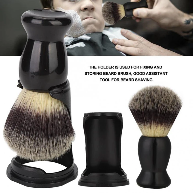 Cepillo de barba de madera de cerdas de jabalí suave para hombres, herramienta de afeitado de peluquero, Kit de Peine de bigote, juego de soporte de afeitado, 2 uds.