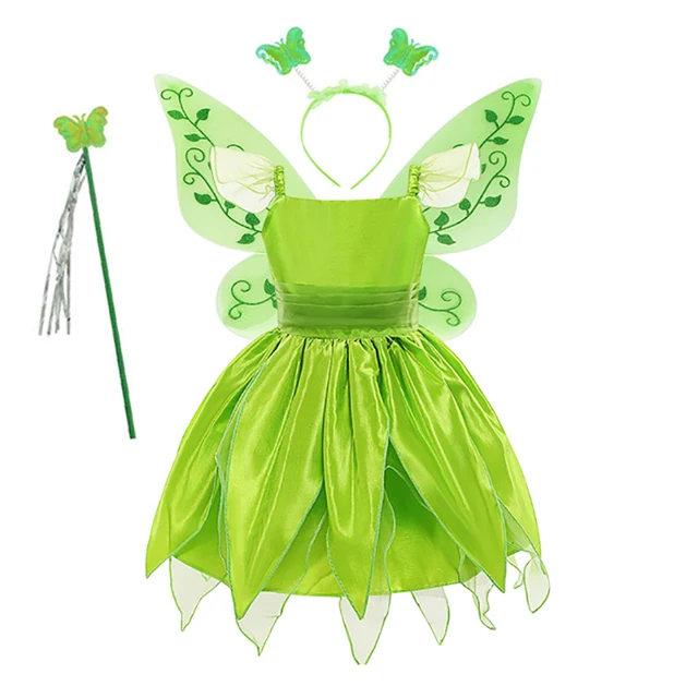 thumbnail image 1 of Disfraz de Tiana de Hada de Navidad para niñas, vestido de princesa de campana Tinker, alas de elfo, diadema, varita, vestidos de fiesta de cumpleaños elegantes, 1 of 5