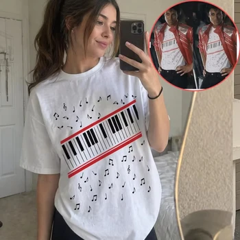 Michael-J Beat It Piano Keys T Shirt King of Pop Music Tee 2026 Fashion MJ Fan Clothes Summer Short Sleeve T-shirt Clothes