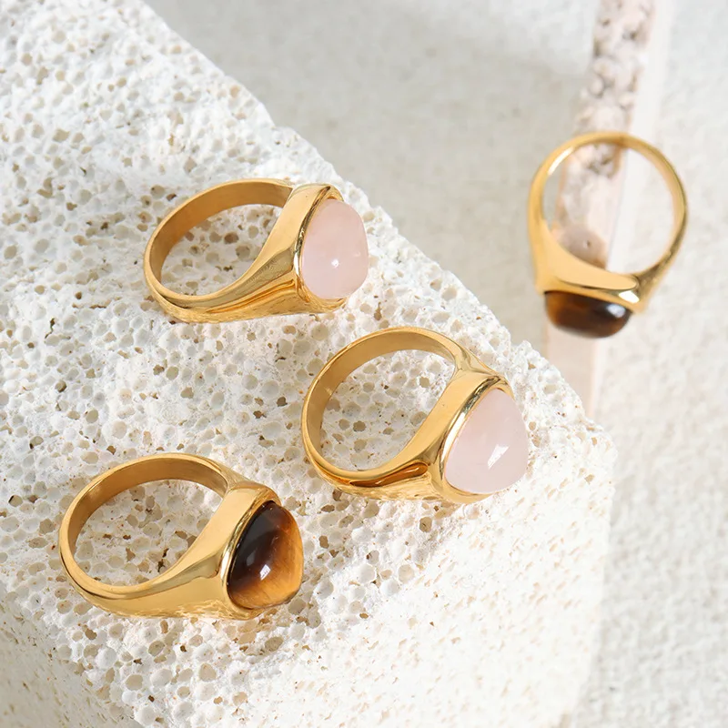 Vintage Stainless Steel Tiger Eye Stone Ring For Women Turkish Handmade Simple Statement Ring Retro 2