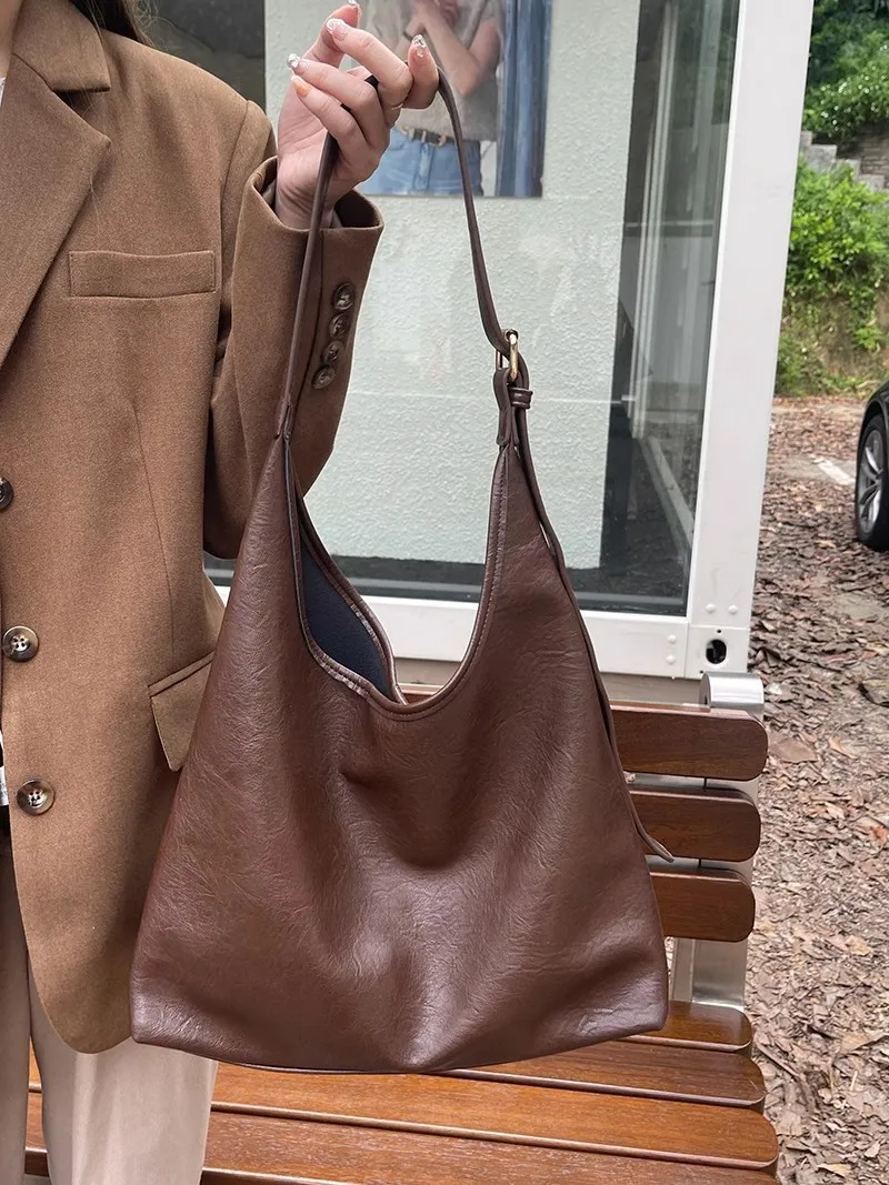 Large Capacity Tote Bag with A Small Purse Women Shoulder Bag Solid Fashion Soft PU Leather Crossbody Handbag Composite Bag