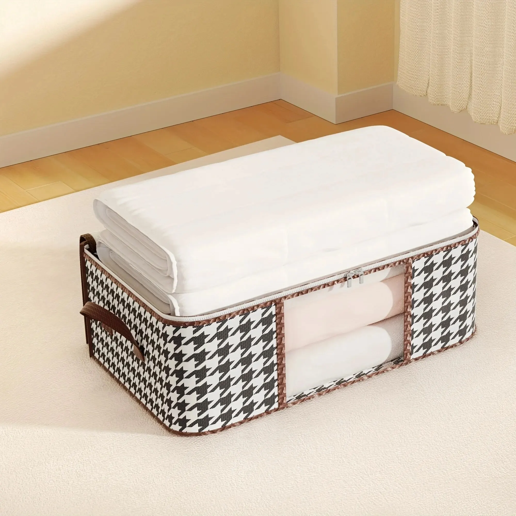 Storage Box Visible Large Capacity Portable Household Clothes Organizer Foldable Dustproof Quilt Zipper Container