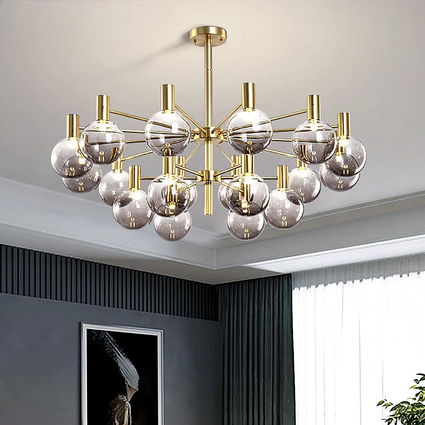 

Nordic Simple Led Chandeliers for Living Dining Room Home Bedroom Black Gold Ceiling Pendant Lamps Glass Ball Lighting Fixtures