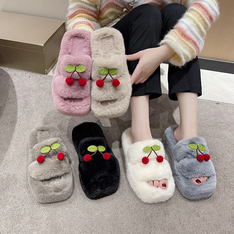 

Женские меховые шлепанцы, роскошные шлепанцы для улицы, на платформе, плюшевая мягкая искусственная кожа, модель 2023 года, римская Базовая мода