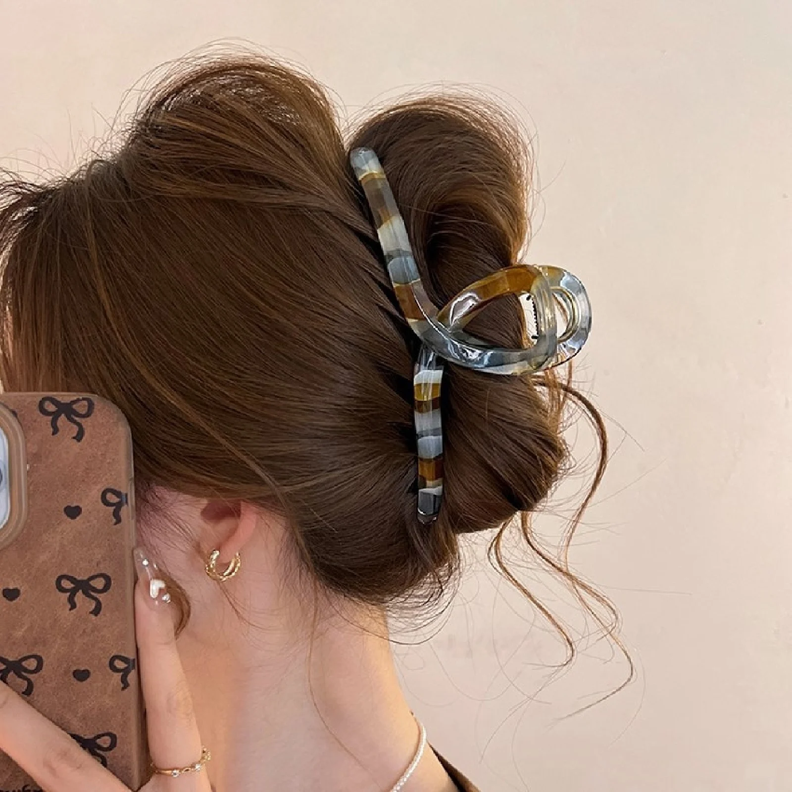 1 Stück Retro, Literarischer Stil, Farbblockierung, Haarklammer, Damen, Groß, Neu, Haifischklammer, Premium, für den Hinterkopf, Haarspange, Accessoire