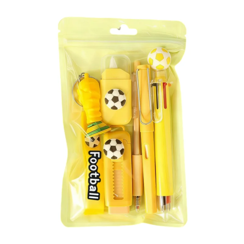 Soccer-Themed School Supplies Set: Cute Football Stationery Kit with Pens, Eraser, Correction Tape, and Keychain - Perfect Gift